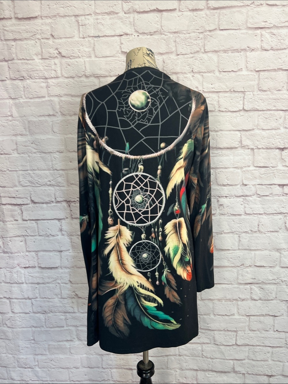 Women’s Black Dreamcatcher Print Long Sleeve Open Cardigan - Picture 5 of 7